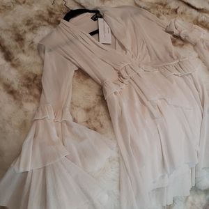 Layered mesh top with bell sleeves